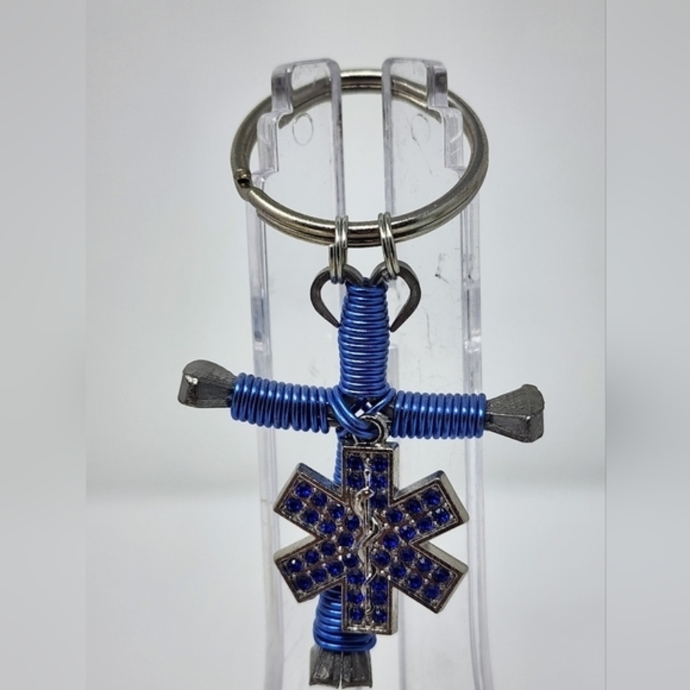 Home Made Cross Key Chain Blue